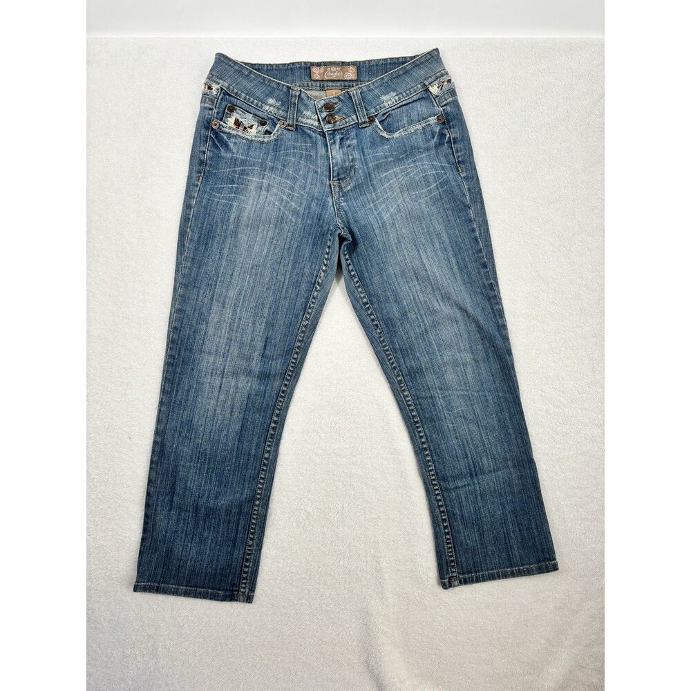 Candie’s Y2K Cropped Jeans Size 9 Low Rise Distressed Plaid Pocket Denim‎